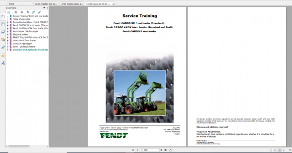 Fendt Tractor Famer 200 Com3 VIN 330 334 Diagram Operator Workshop Manual EN 8 1