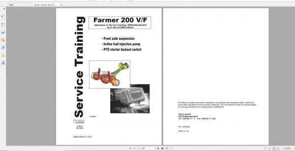 Fendt Tractor Famer 200 Operator Workshop Manual EN 3 1