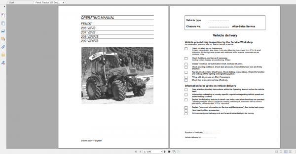 Fendt Tractor Famer 200 Operator Workshop Manual EN 5 1
