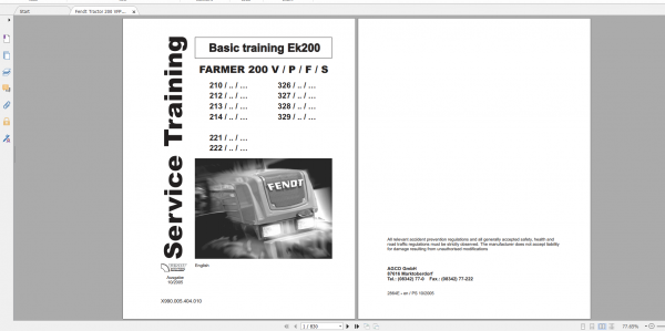 Fendt Tractor Famer 200 Operator Workshop Manual EN 7 1
