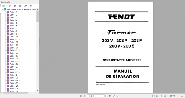 Fendt Tractor Famer 203 V P F 200 V S Workshop Manual German 1