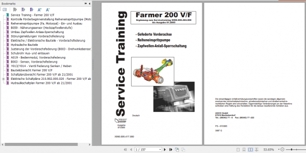 Fendt Tractor Farmer 200 VF Service Training German 1