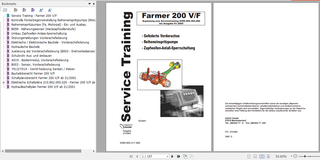 Fendt Tractor Farmer 200 VF Service Training German 1