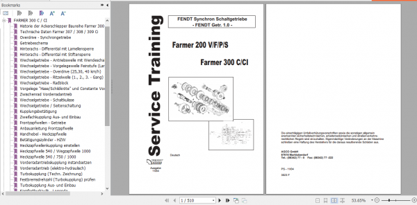 Fendt Tractor Farmer 300 C VIN 117 119 Operator Diagram Workshop Manual German 2