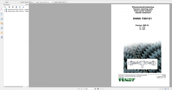 Fendt Tractor Farmer 300 Ci VIN 117 119 Operation Manual Workshop Manual EN 5
