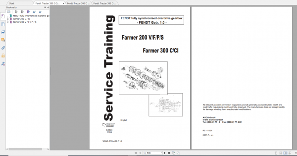 Fendt Tractor Farmer 300 Ci VIN 117 119 Operation Manual Workshop Manual EN 6