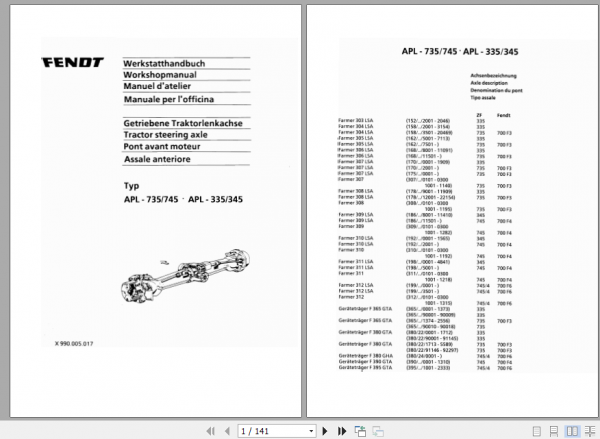 Fendt Tractor Farmer 300 LS LSA VIN 158 199 Operator Workshop Manual German 1