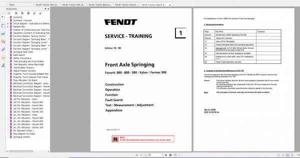 Fendt Tractor Farmer 300 Ls Lsa E VIN 307 312 Operation Manual Workshop Manual EN 1