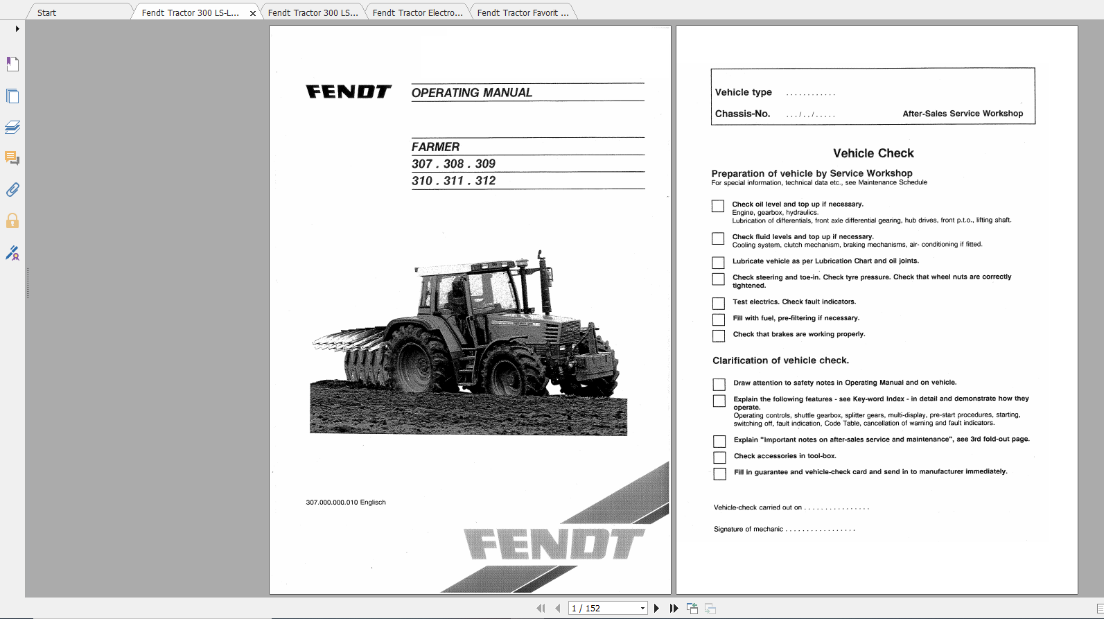 Fendt Tractor Farmer 300 Ls Lsa E VIN 307 312 Operation Manual Workshop Manual EN 5
