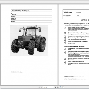 Fendt Tractor Farmer 300C VIN 117 119 Operation Manual Workshop Manual EN 1