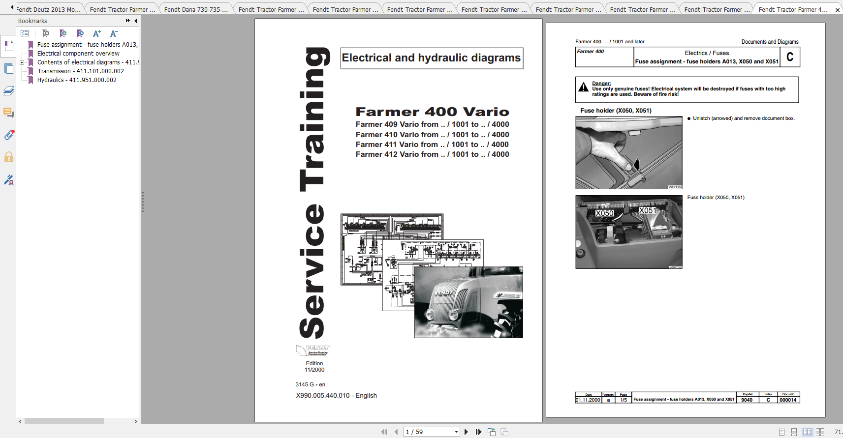 Fendt Tractor Farmer 400 Com12 VIN 409 412 Diagram Operation Manual Workshop Manual EN 1