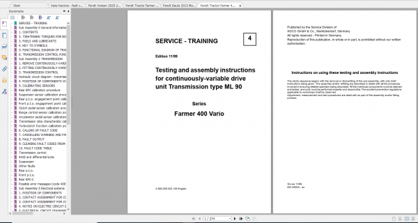 Fendt Tractor Farmer 400 Com12 VIN 409 412 Diagram Operation Manual Workshop Manual EN 10