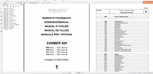Fendt Tractor Farmer 400 Com12 VIN 409 412 Diagram Operation Manual Workshop Manual EN 12