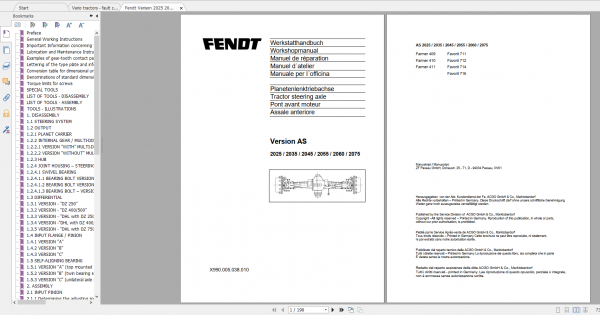 Fendt Tractor Farmer 400 Com12 VIN 409 412 Diagram Operation Manual Workshop Manual EN 13