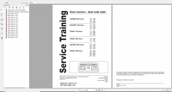 Fendt Tractor Farmer 400 Com12 VIN 409 412 Diagram Operation Manual Workshop Manual EN 14