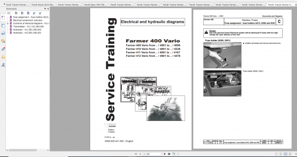 Fendt Tractor Farmer 400 Com12 VIN 409 412 Diagram Operation Manual Workshop Manual EN 2