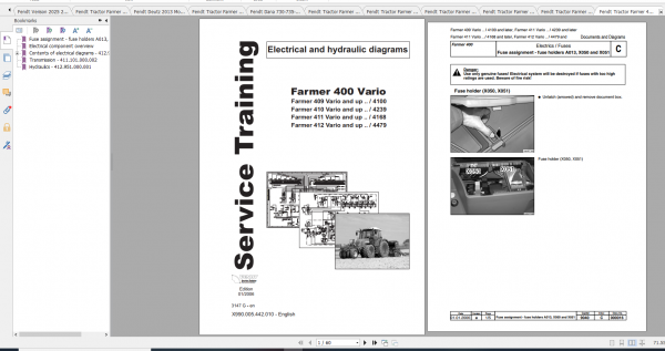 Fendt Tractor Farmer 400 Com12 VIN 409 412 Diagram Operation Manual Workshop Manual EN 3