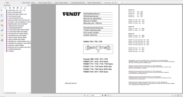 Fendt Tractor Farmer 400 Com12 VIN 409 412 Diagram Operation Manual Workshop Manual EN 9
