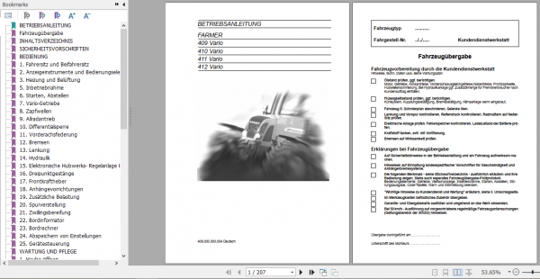 Fendt Tractor Farmer 400 com 1 com 2 VIN 409 412 Operator Diagram Workshop Manual German 2