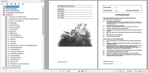 Fendt Tractor Farmer 400 com 1 com 2 VIN 409 412 Operator Diagram Workshop Manual German 3