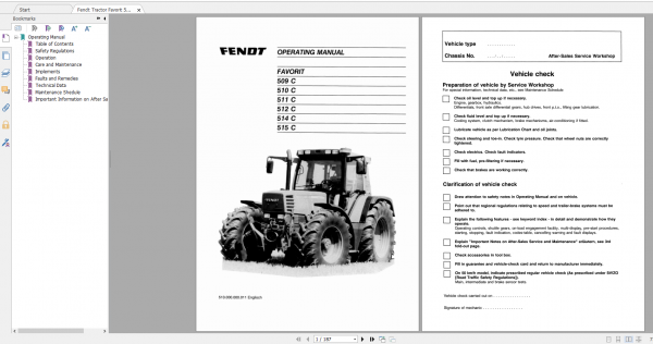Fendt Tractor Favorit 500 VIN 509 515 Operation Manual Workshop Manual EN 4