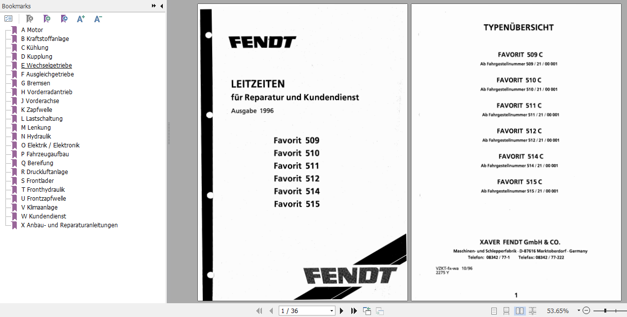 Fendt Tractor Favorit 500 VIN 509 515 Operator Technical Data Workshop Manual German 1