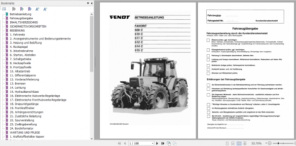 Fendt Tractor Favorit 500 VIN 509 515 Operator Technical Data Workshop Manual German 2