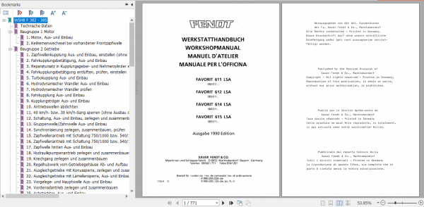 Fendt Tractor Favorit 600 LS LSA VIN 208 285 Operator Technical Data Workshop Manual German 1