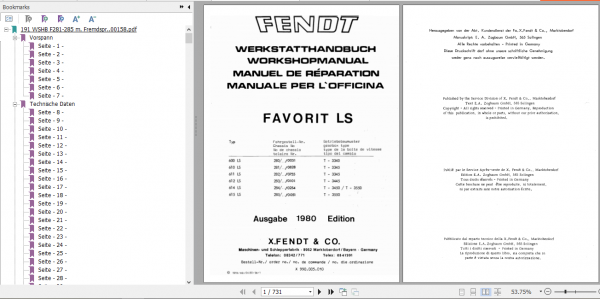 Fendt Tractor Favorit 600 LS LSA VIN 208 285 Operator Technical Data Workshop Manual German 3
