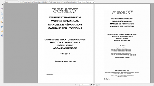 Fendt Tractor Favorit 600 Ls Lsa VIN 280 285 Operation Manual Workshop Manual EN 1