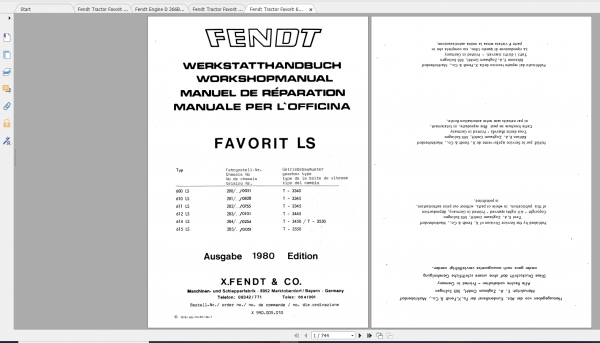 Fendt Tractor Favorit 600 Ls Lsa VIN 280 285 Operation Manual Workshop Manual EN 2