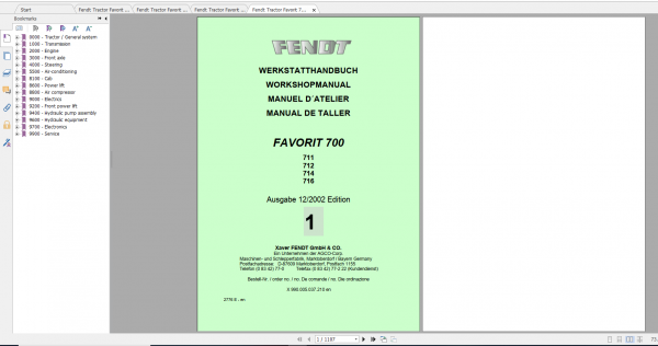 Fendt Tractor Favorit 700 Com1 711 716 Operation Manual Workshop Manual EN 1