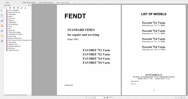 Fendt Tractor Favorit 700 Com1 711 716 Operation Manual Workshop Manual EN 2