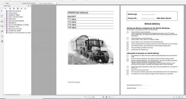 Fendt Tractor Favorit 700 Com1 711 716 Operation Manual Workshop Manual EN 3