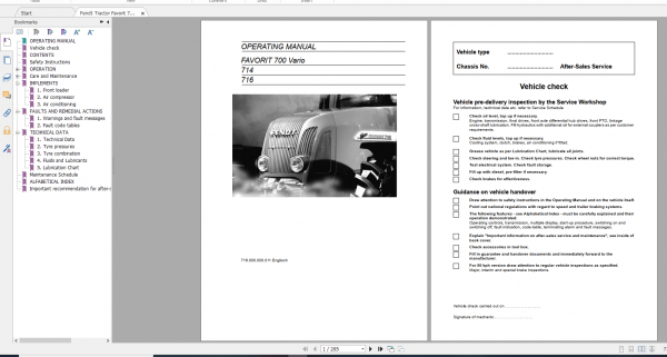 Fendt Tractor Favorit 700 Com1 711 716 Operation Manual Workshop Manual EN 4