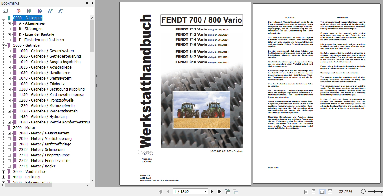 Fendt Tractor Favorit 700 Com1 711 716 Operator Diagrams Workshop Manual German 2