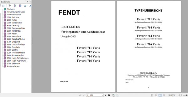 Fendt Tractor Favorit 700 Com1 711 716 Operator Diagrams Workshop Manual German 5