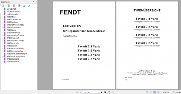Fendt Tractor Favorit 700 Com1 711 716 Operator Diagrams Workshop Manual German 6