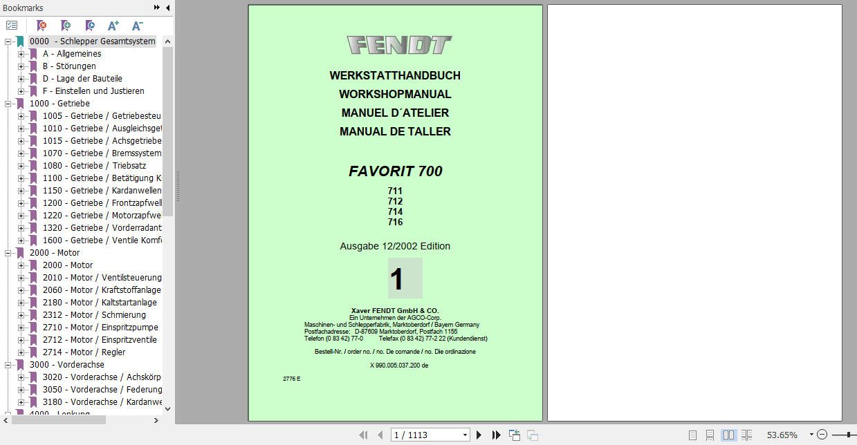 Fendt Tractor Favorit 700 Com1 711 716 Operator Technical Data Workshop Manual German 1