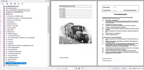 Fendt Tractor Favorit 700 Com1 711 716 Operator Technical Data Workshop Manual German 8