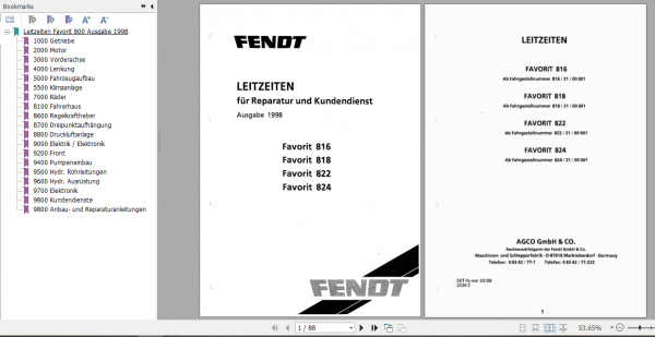 Fendt Tractor Favorit 800 Com1 VIN 816 824 Operator Technical Data Workshop Manual German 2