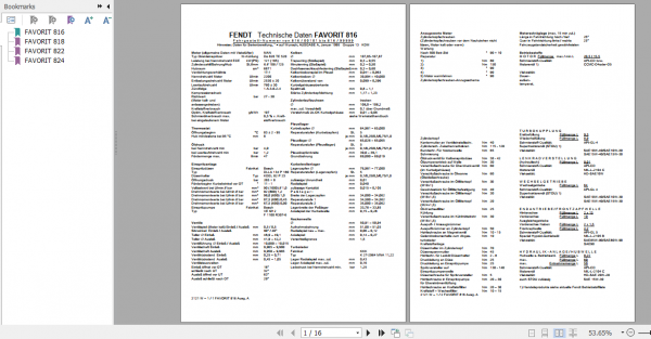 Fendt Tractor Favorit 800 Com1 VIN 816 824 Operator Technical Data Workshop Manual German 3
