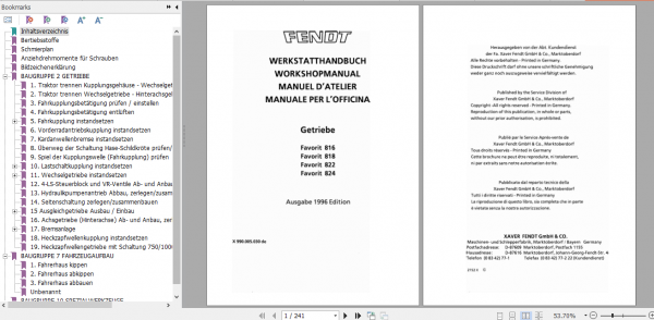 Fendt Tractor Favorit 800 Com1 VIN 816 824 Operator Technical Data Workshop Manual German 4