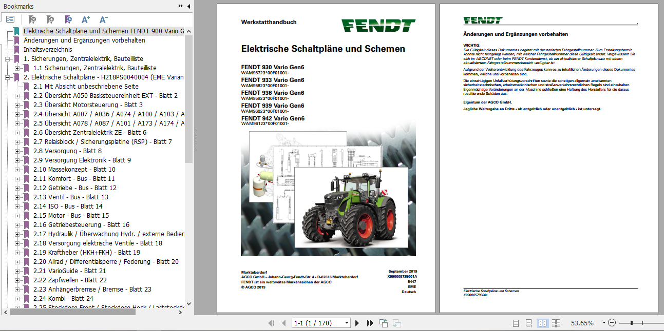 Fendt Tractor Favorit 900 Gen6 VIN 957 961 Operator Diagrams Workshop Manual German 1