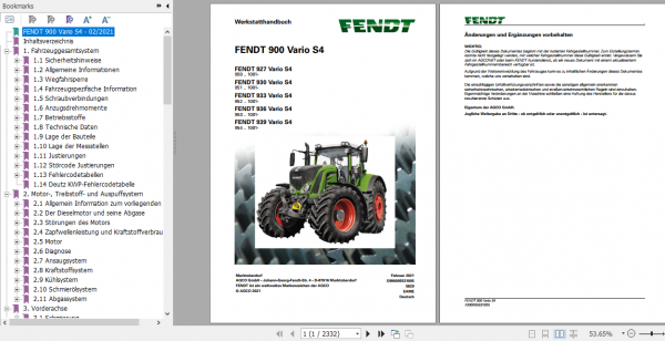 Fendt Tractor Favorit 900 S4 VIN 950 954 Operator Diagrams Workshop Manual German 1