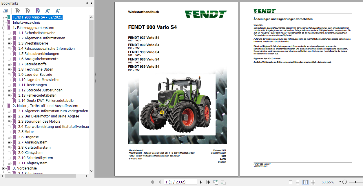 Fendt Tractor Favorit 900 S4 VIN 950 954 Operator Diagrams Workshop Manual German 1