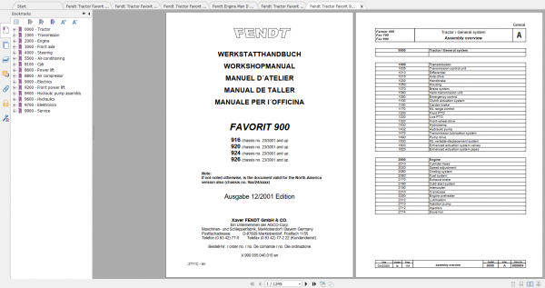 Fendt Tractor Favorit 900 Vario Com1 VIN 916 926 Operation Manual Workshop Manual EN 1