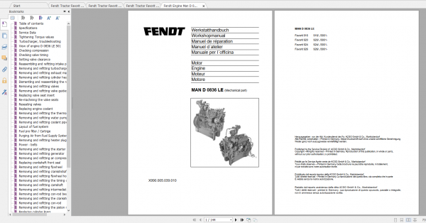 Fendt Tractor Favorit 900 Vario Com1 VIN 916 926 Operation Manual Workshop Manual EN 3