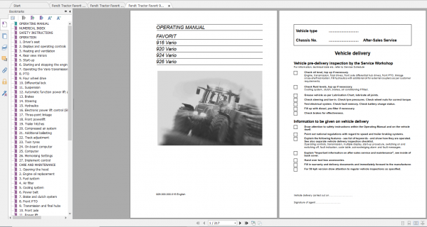 Fendt Tractor Favorit 900 Vario Com1 VIN 916 926 Operation Manual Workshop Manual EN 4