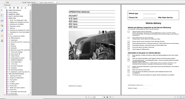 Fendt Tractor Favorit 900 Vario Com1 VIN 916 926 Operation Manual Workshop Manual EN 5